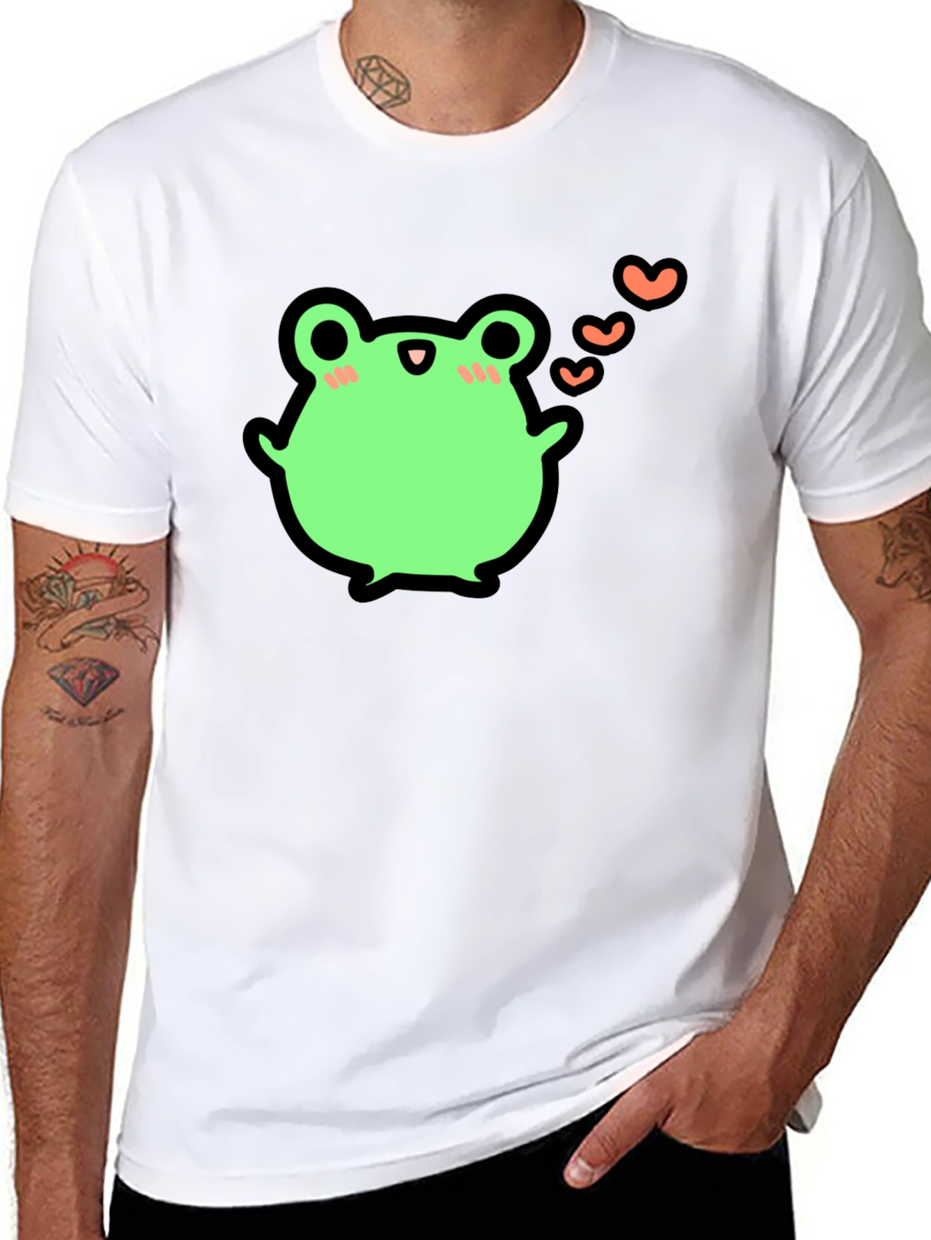 Cute Frog With Hearts Graphic Black T-Shirt