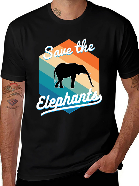 Save the Elephants Retro Style Graphic T-Shirt