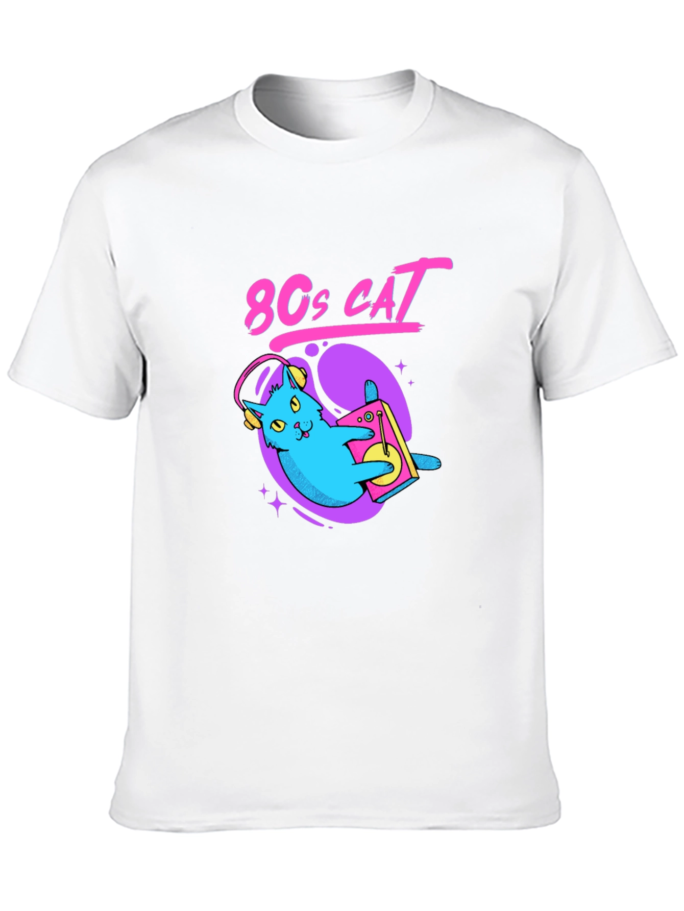 80s Cat Graphic Tee - Retro Style