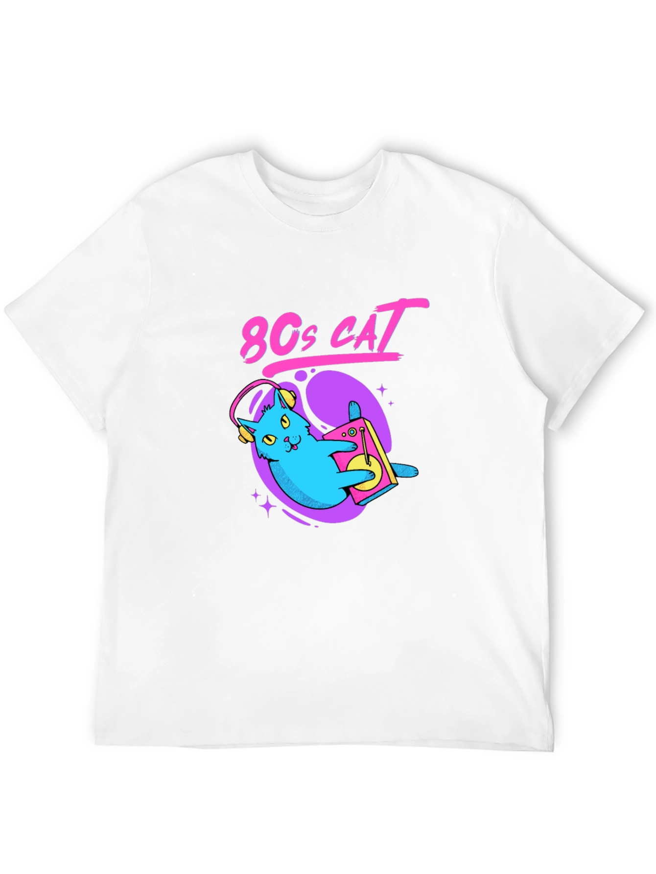 80s Cat Graphic Tee - Retro Style