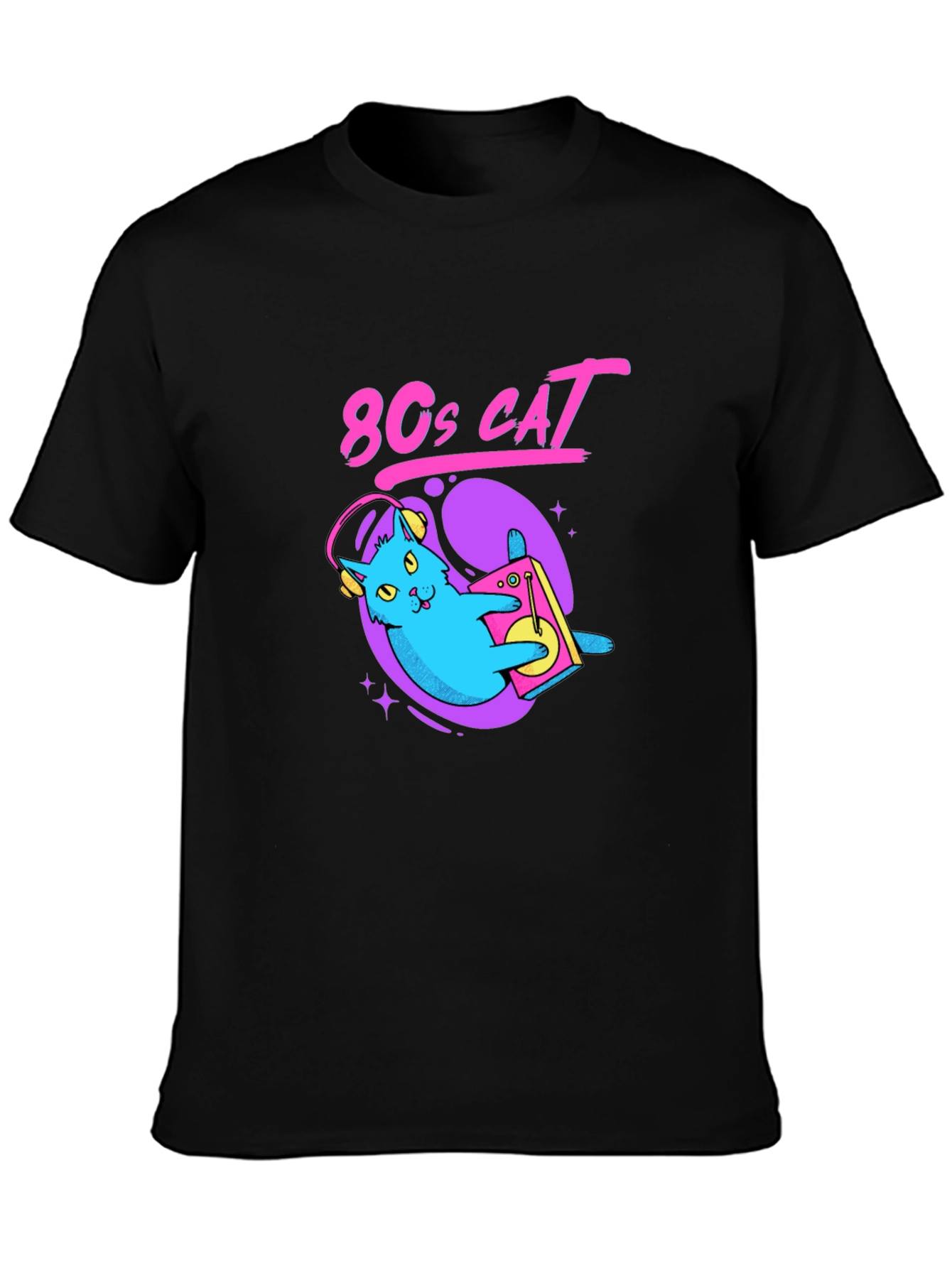 80s Cat Graphic Tee - Retro Style