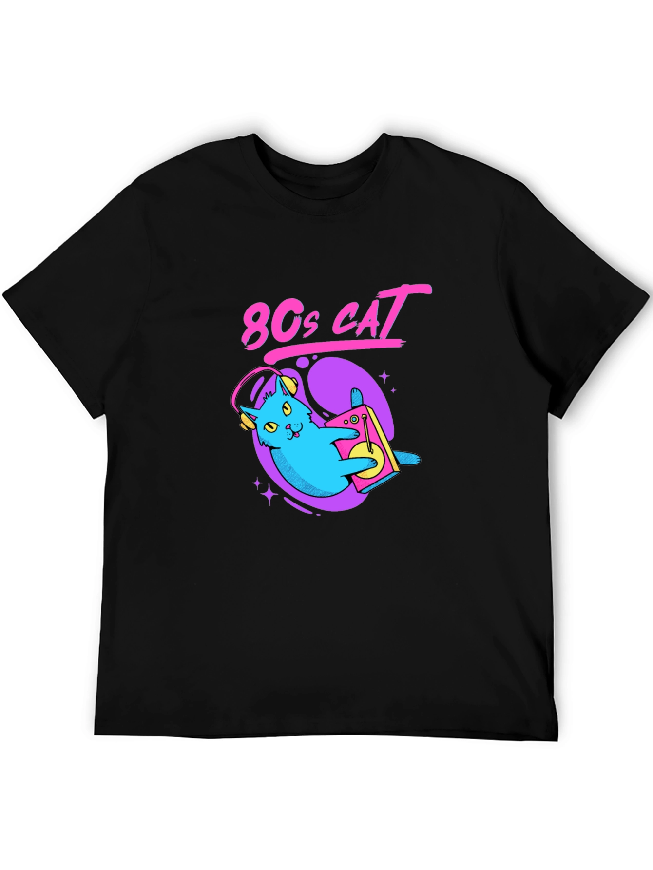 80s Cat Graphic Tee - Retro Style
