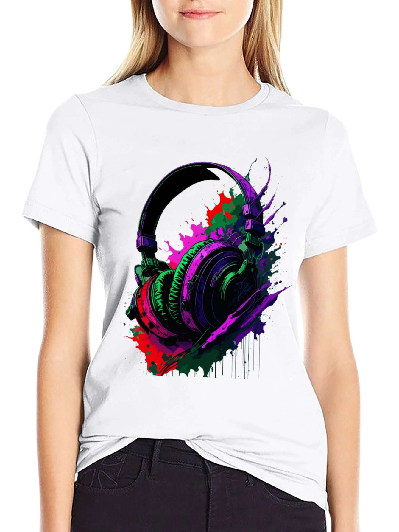 Vibrant Headphones Graphic Black T-Shirt