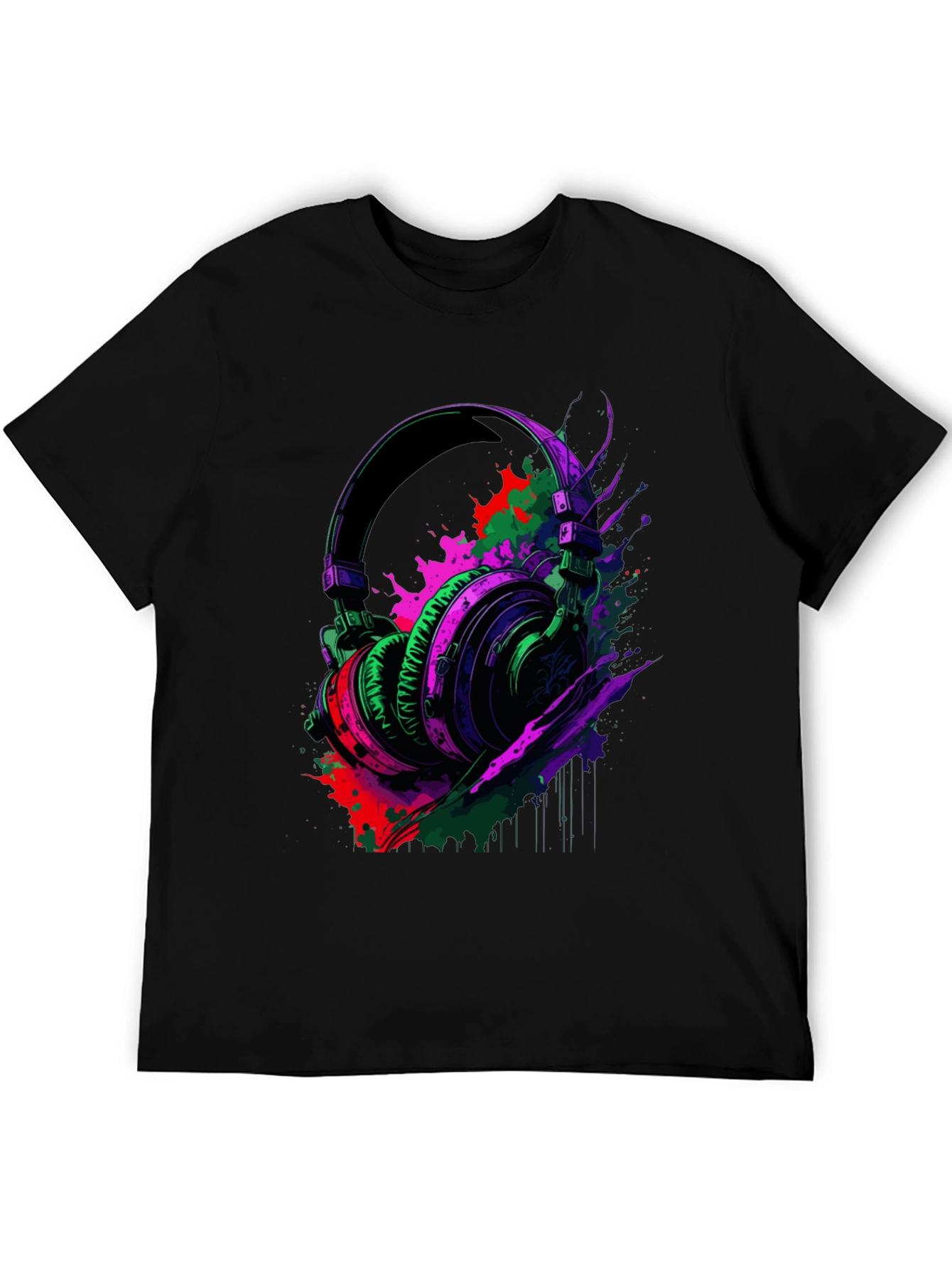 Vibrant Headphones Graphic Black T-Shirt