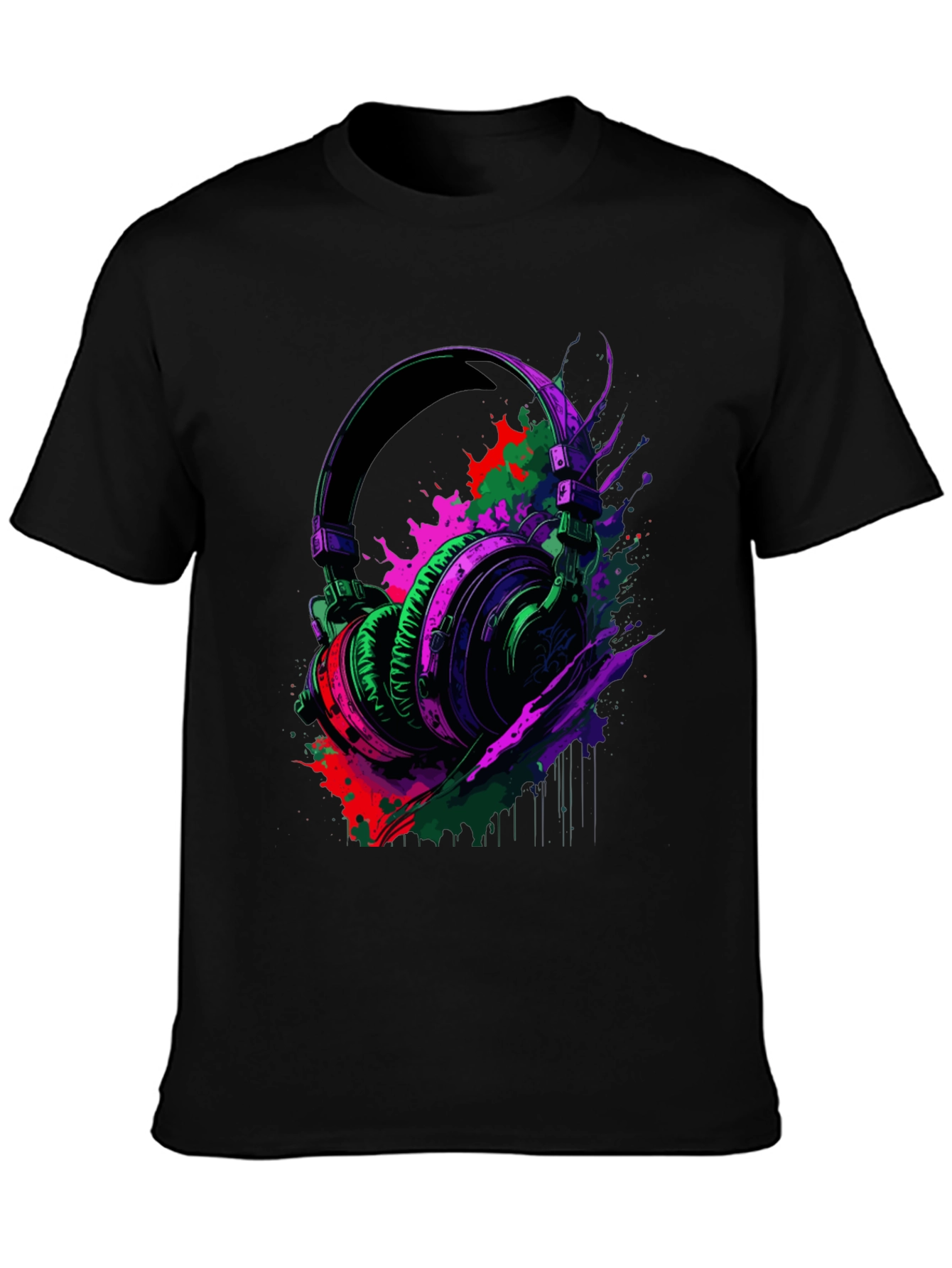 Vibrant Headphones Graphic Black T-Shirt