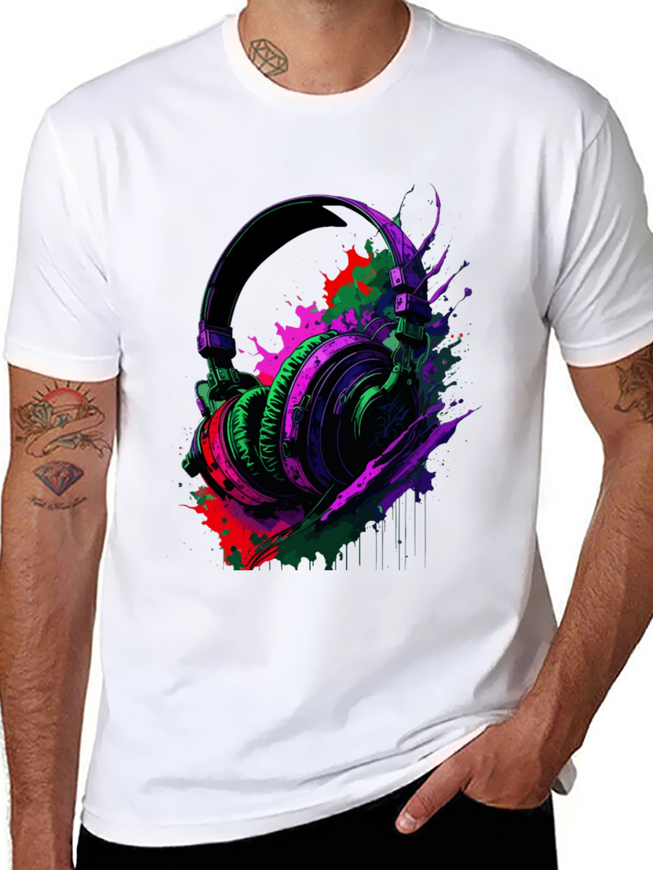 Vibrant Headphones Graphic Black T-Shirt