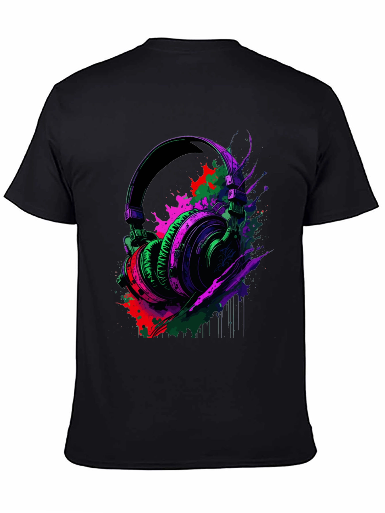 Vibrant Headphones Graphic Black T-Shirt