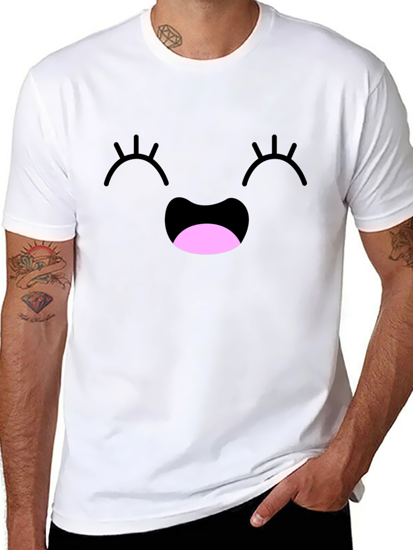 Happy Face Graphic Tee - Black Cotton Blend