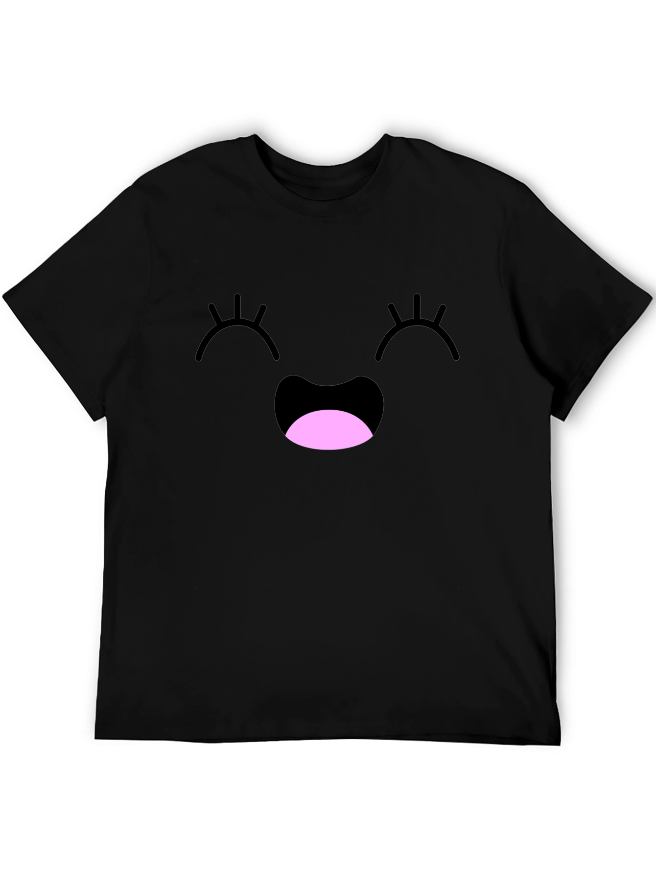 Happy Face Graphic Tee - Black Cotton Blend