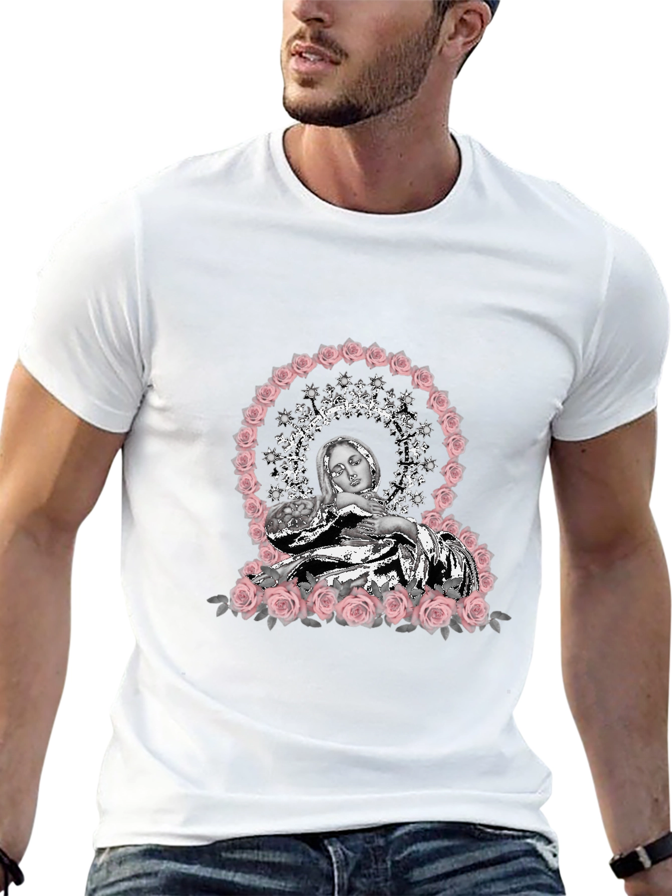 Virgin Mary Rose Halo Graphic T-Shirt