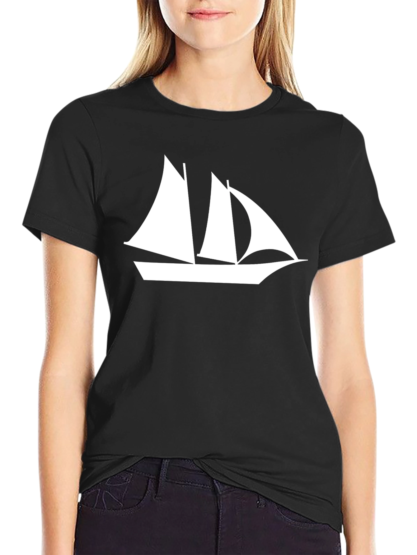 Sailboat Graphic Tee - Black Cotton T-Shirt