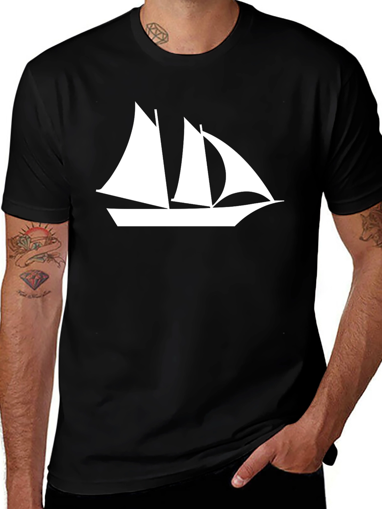 Sailboat Graphic Tee - Black Cotton T-Shirt