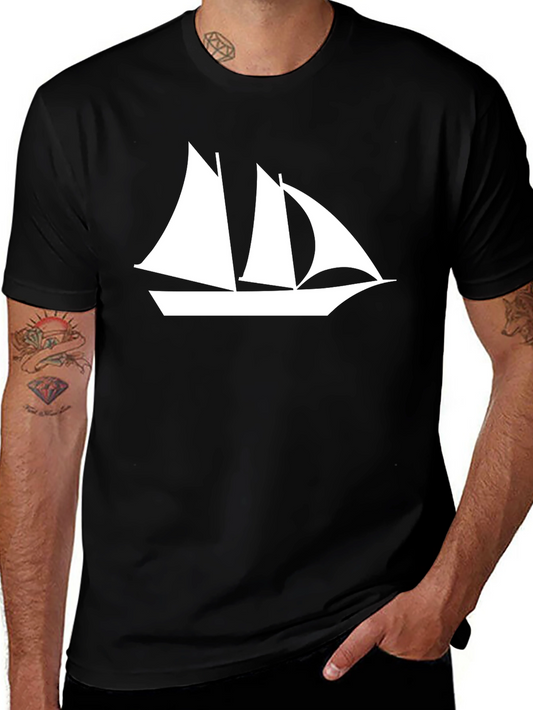 Sailboat Graphic Tee - Black Cotton T-Shirt