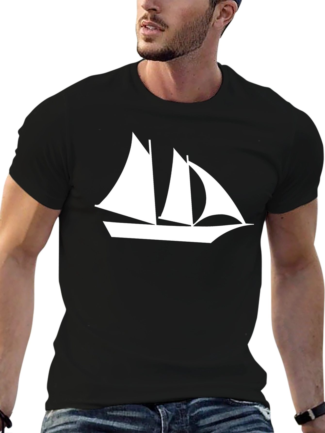 Sailboat Graphic Tee - Black Cotton T-Shirt