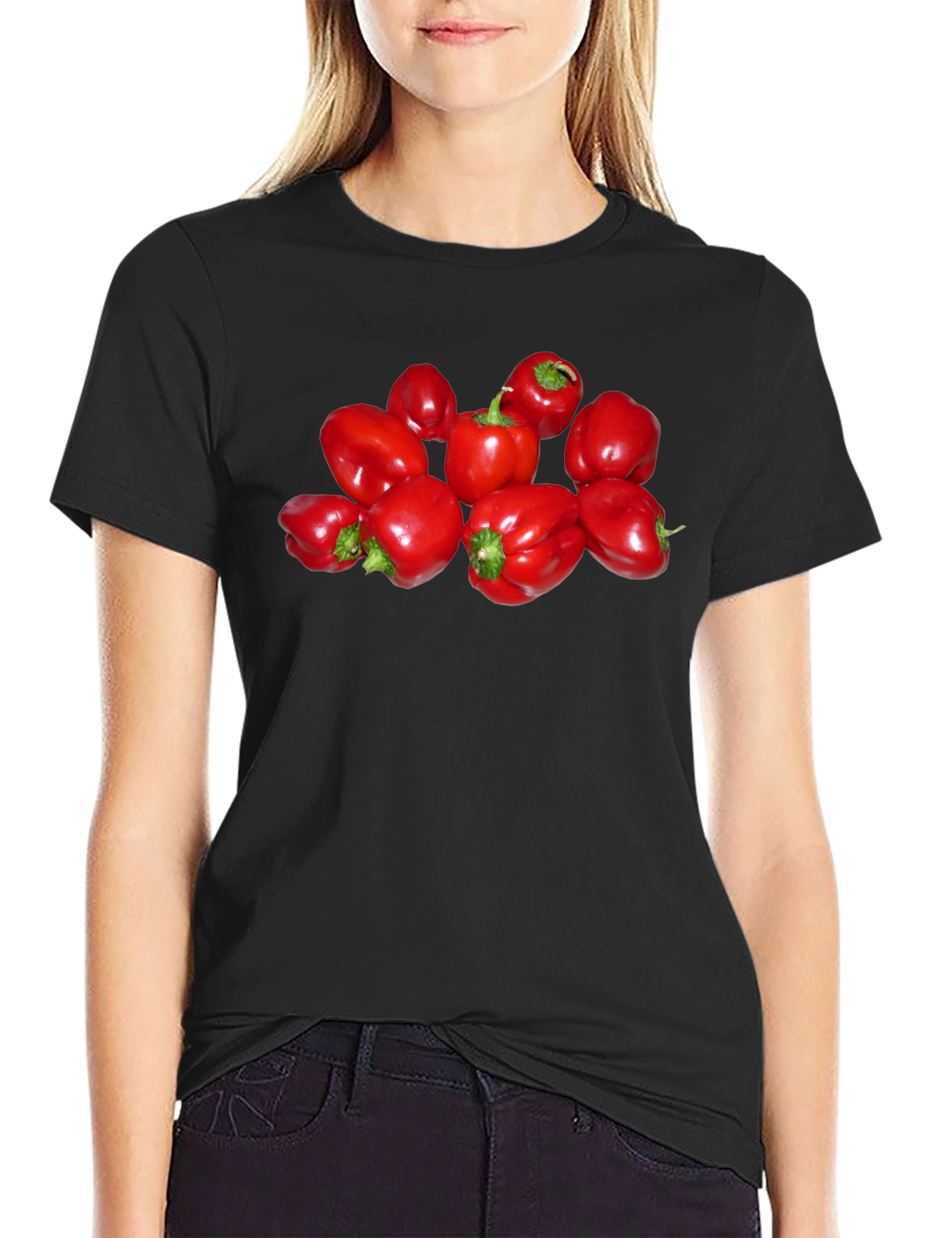 Red Bell Pepper T-Shirt - Black Cotton Tee