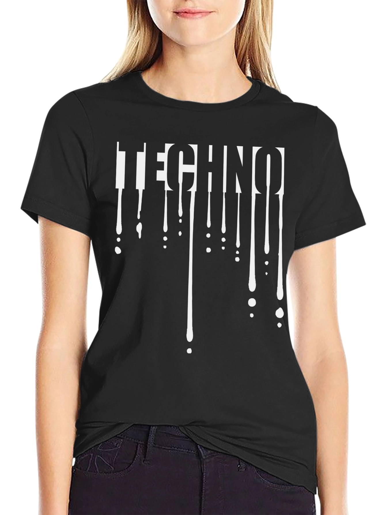 Techno Drip Graphic Tee - Black Crew Neck T-Shirt