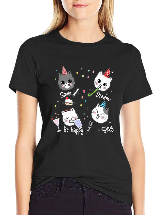 Cute Cats Party T-Shirt - Smile Dream Be Happy Sing
