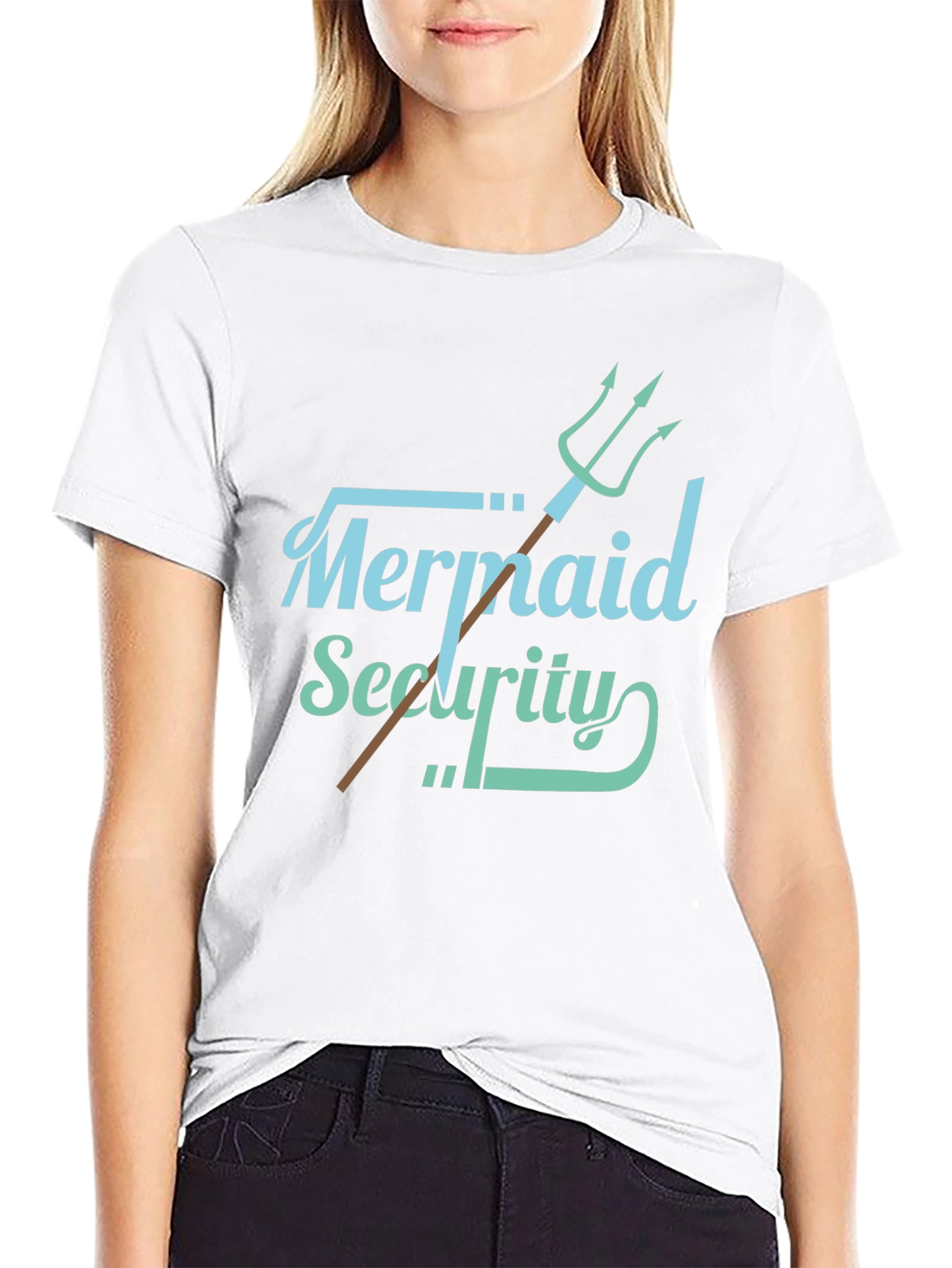 Mermaid Security Graphic T-Shirt Black Cotton Tee