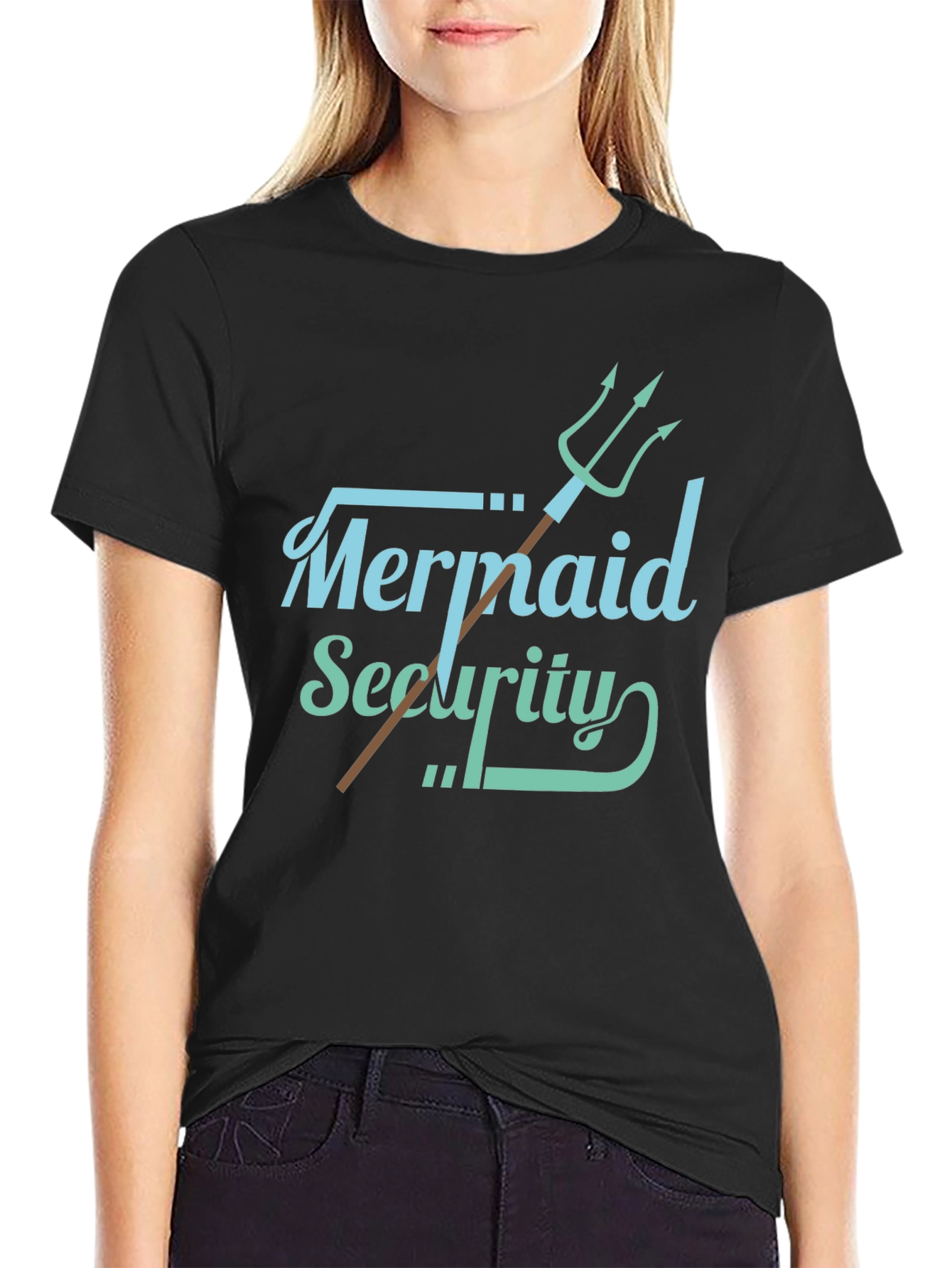 Mermaid Security Graphic T-Shirt Black Cotton Tee