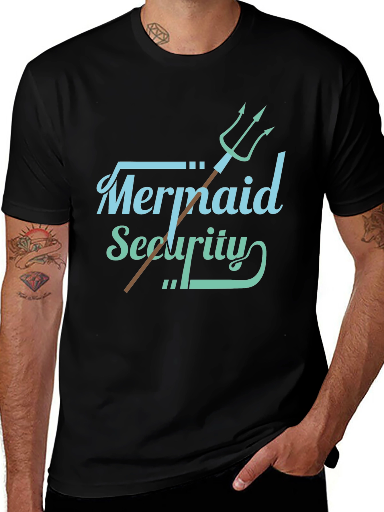 Mermaid Security Graphic T-Shirt Black Cotton Tee