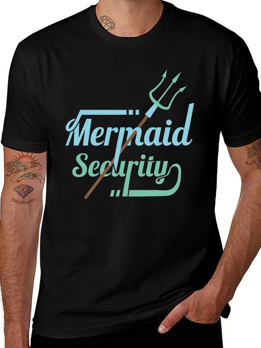 Mermaid Security Graphic T-Shirt Black Cotton Tee