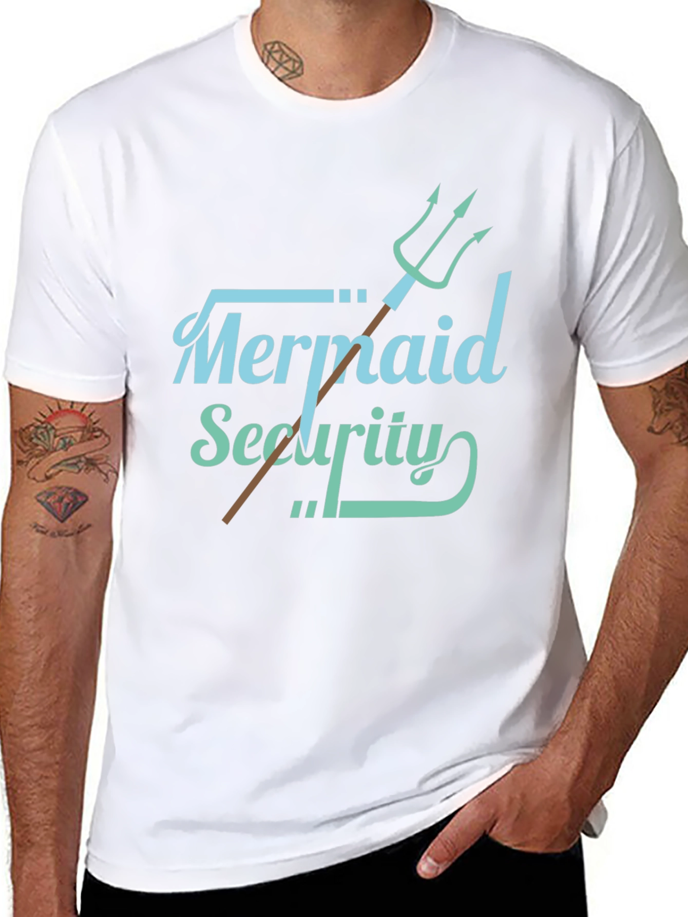 Mermaid Security Graphic T-Shirt Black Cotton Tee