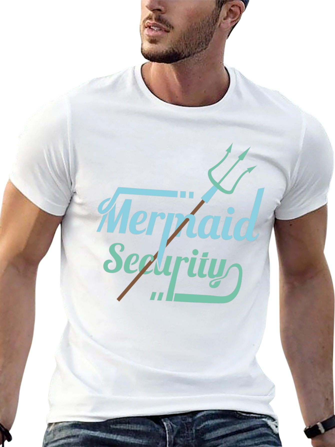 Mermaid Security Graphic T-Shirt Black Cotton Tee