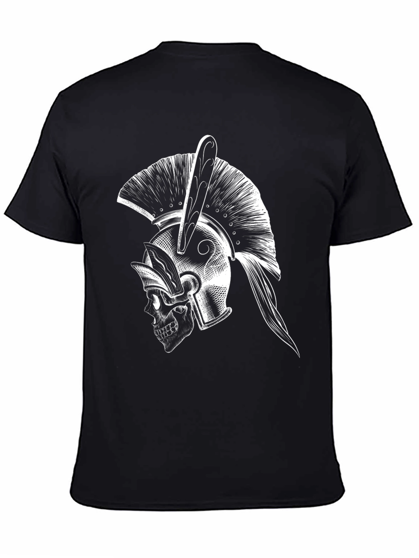 Spartan Skull Helmet Graphic Tee - Black Cotton