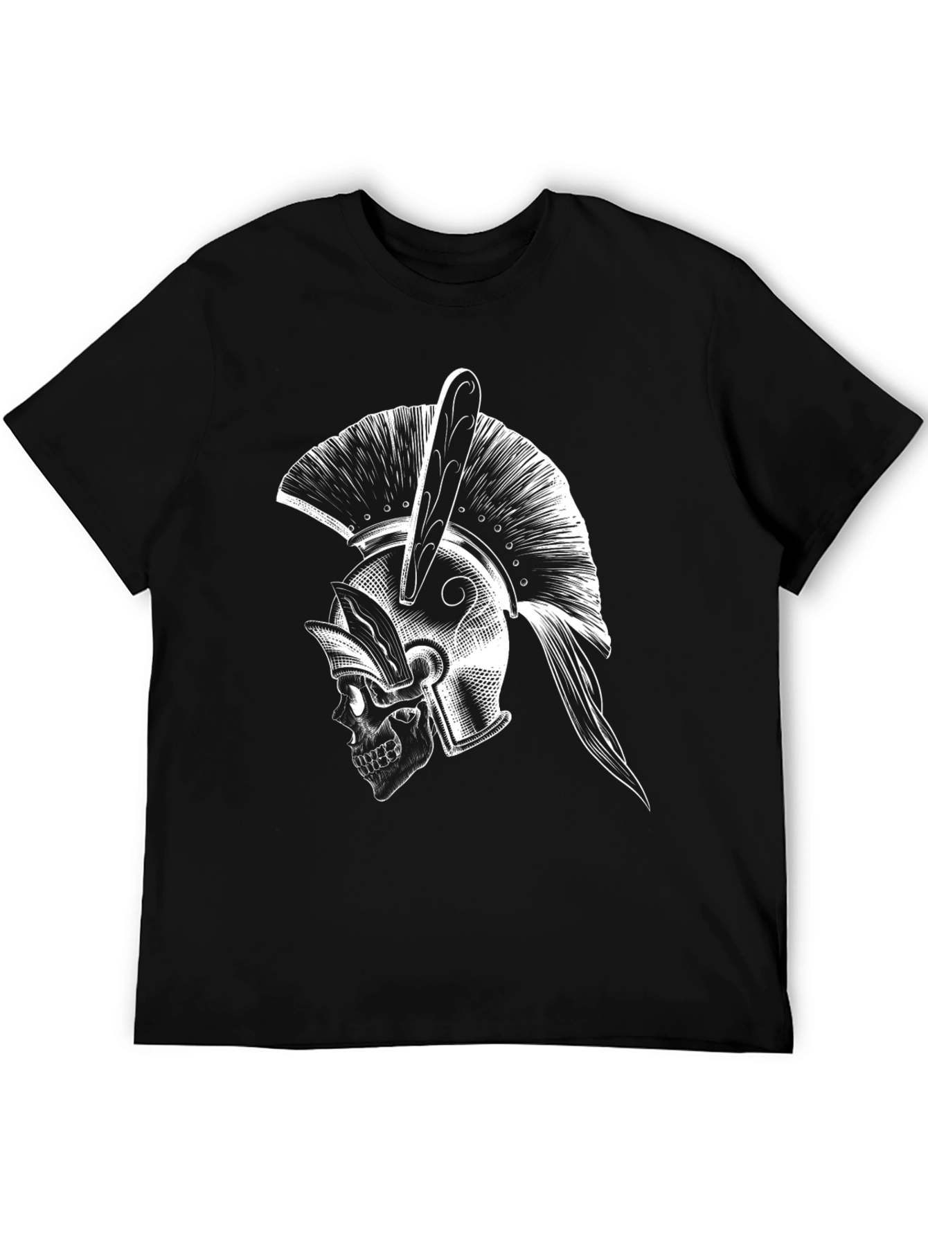 Spartan Skull Helmet Graphic Tee - Black Cotton