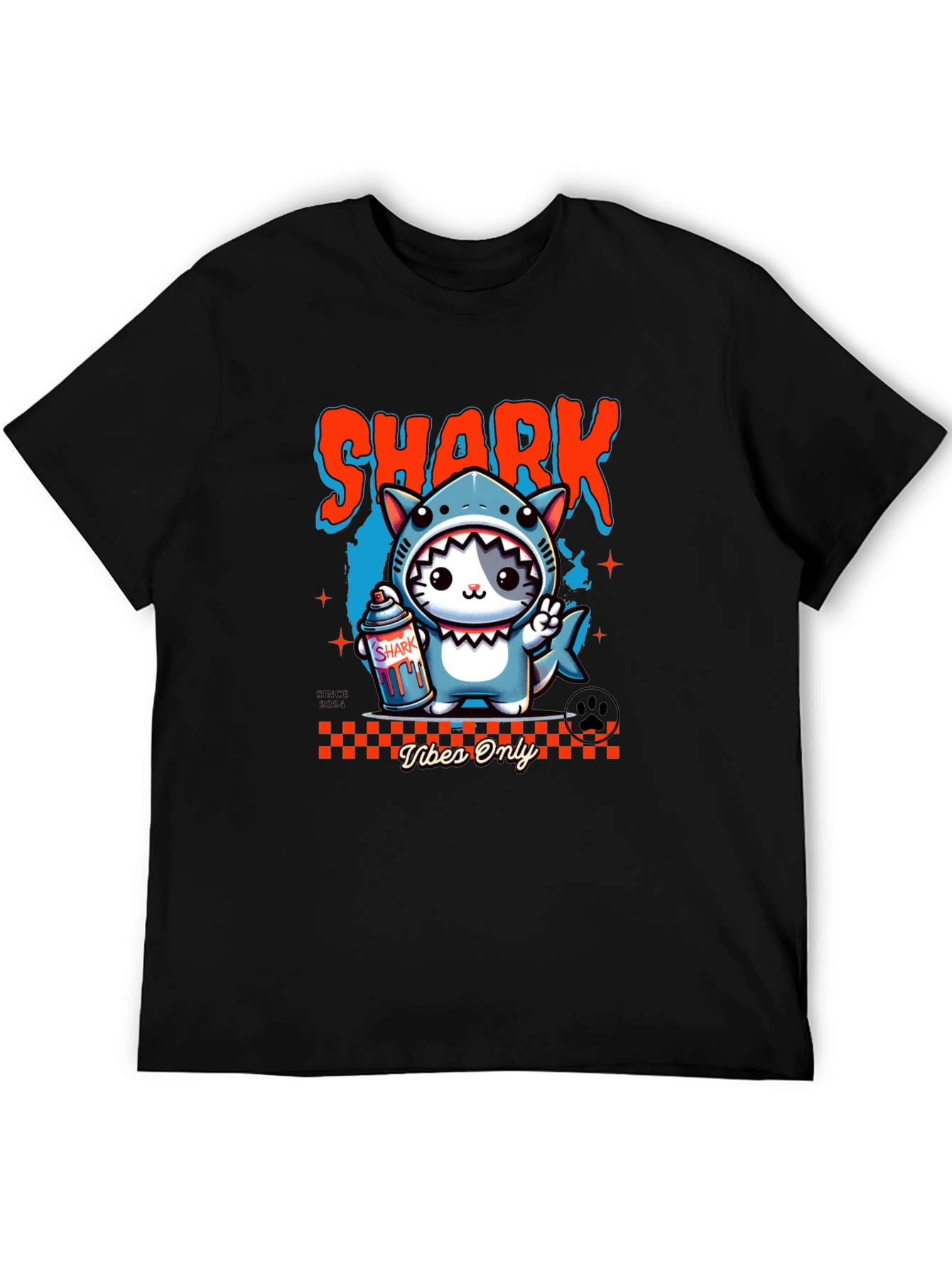 Shark Cat Graphic Tee - Vibes Only Black T-Shirt