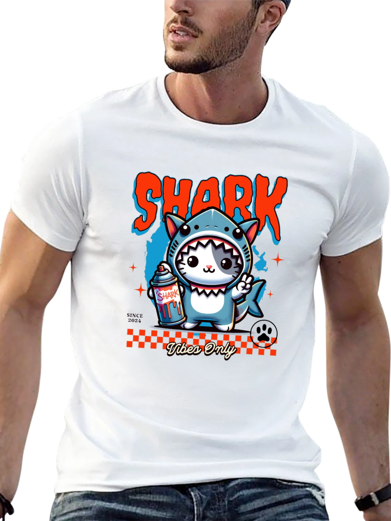 Shark Cat Graphic Tee - Vibes Only Black T-Shirt