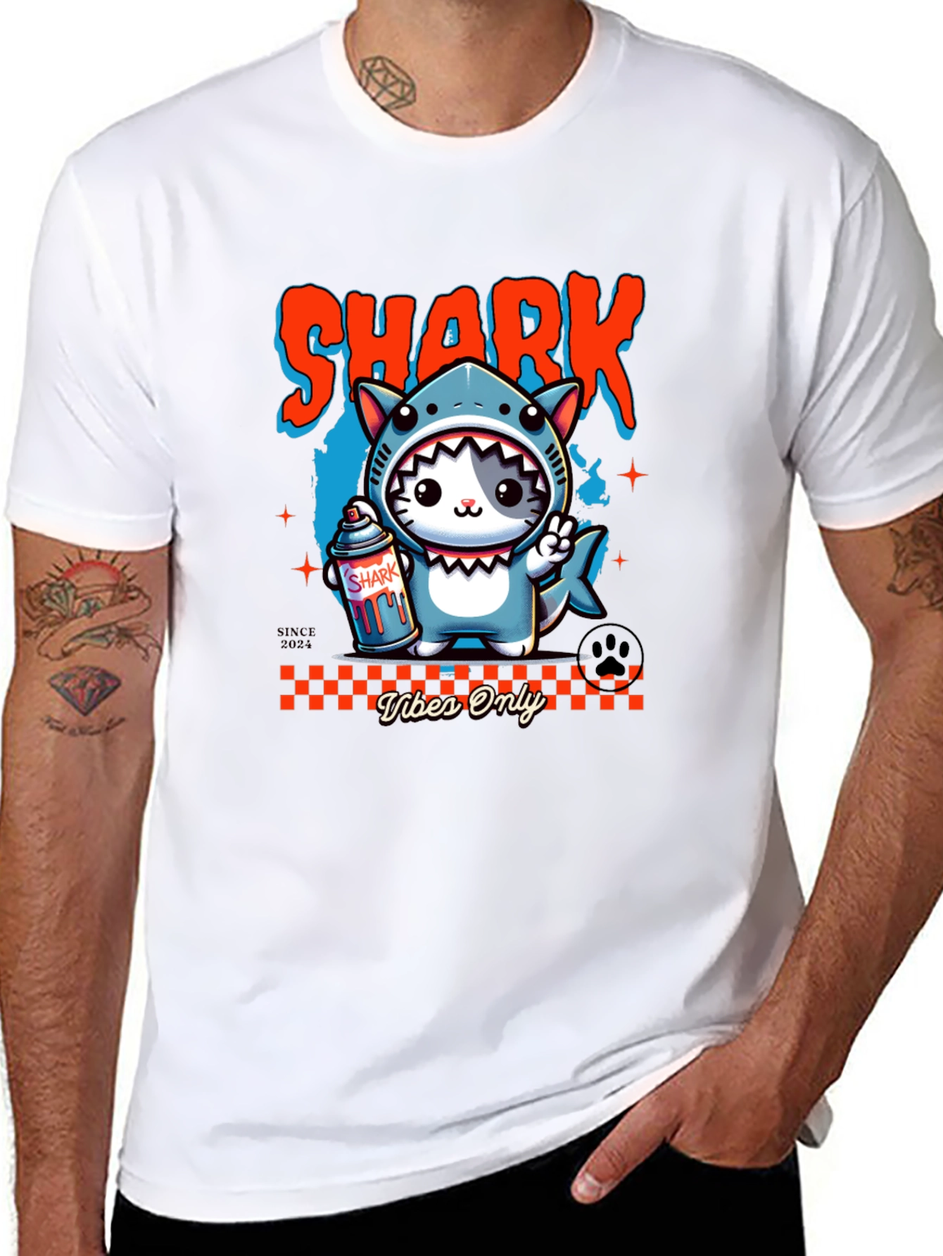 Shark Cat Graphic Tee - Vibes Only Black T-Shirt