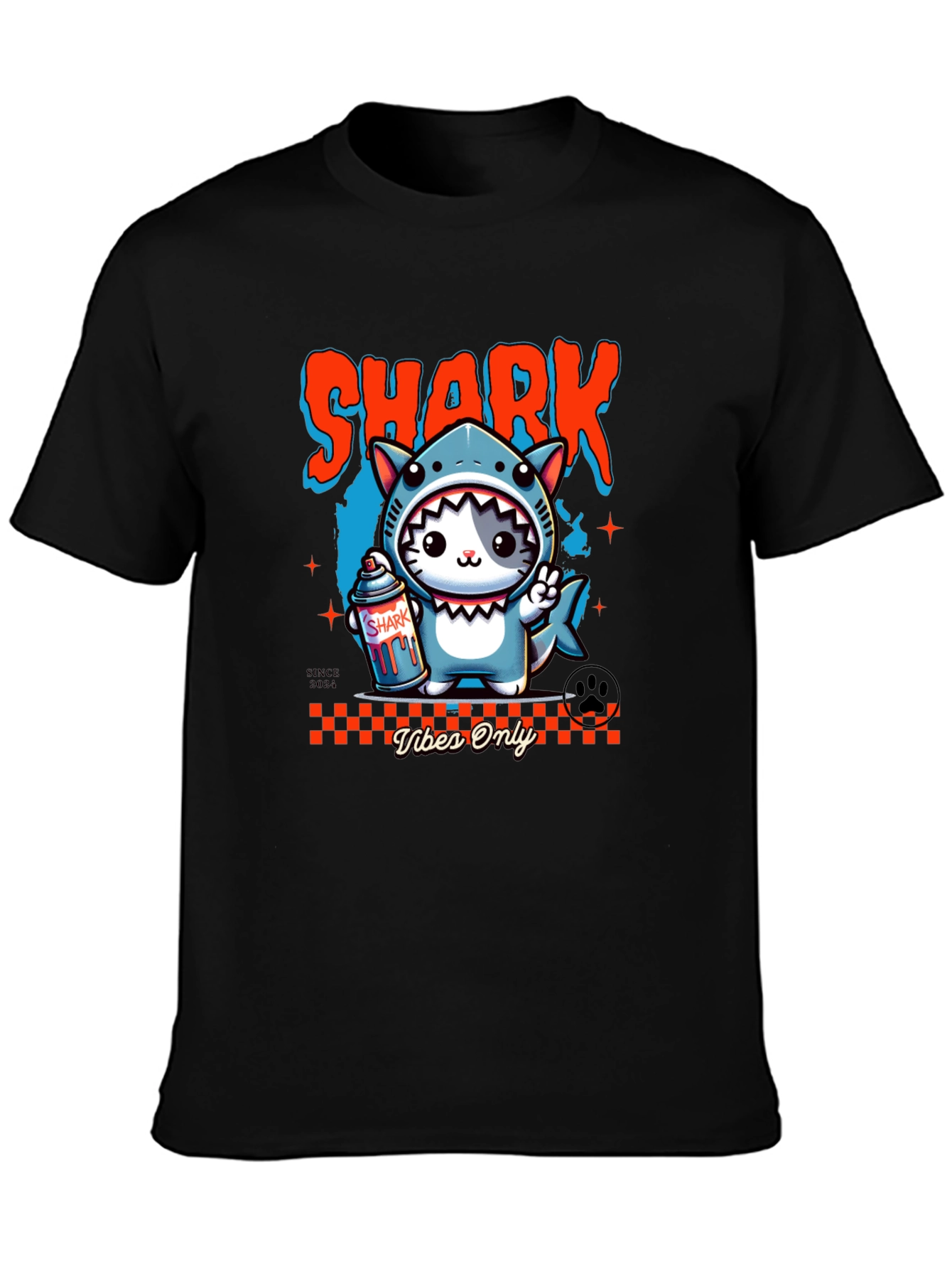 Shark Cat Graphic Tee - Vibes Only Black T-Shirt