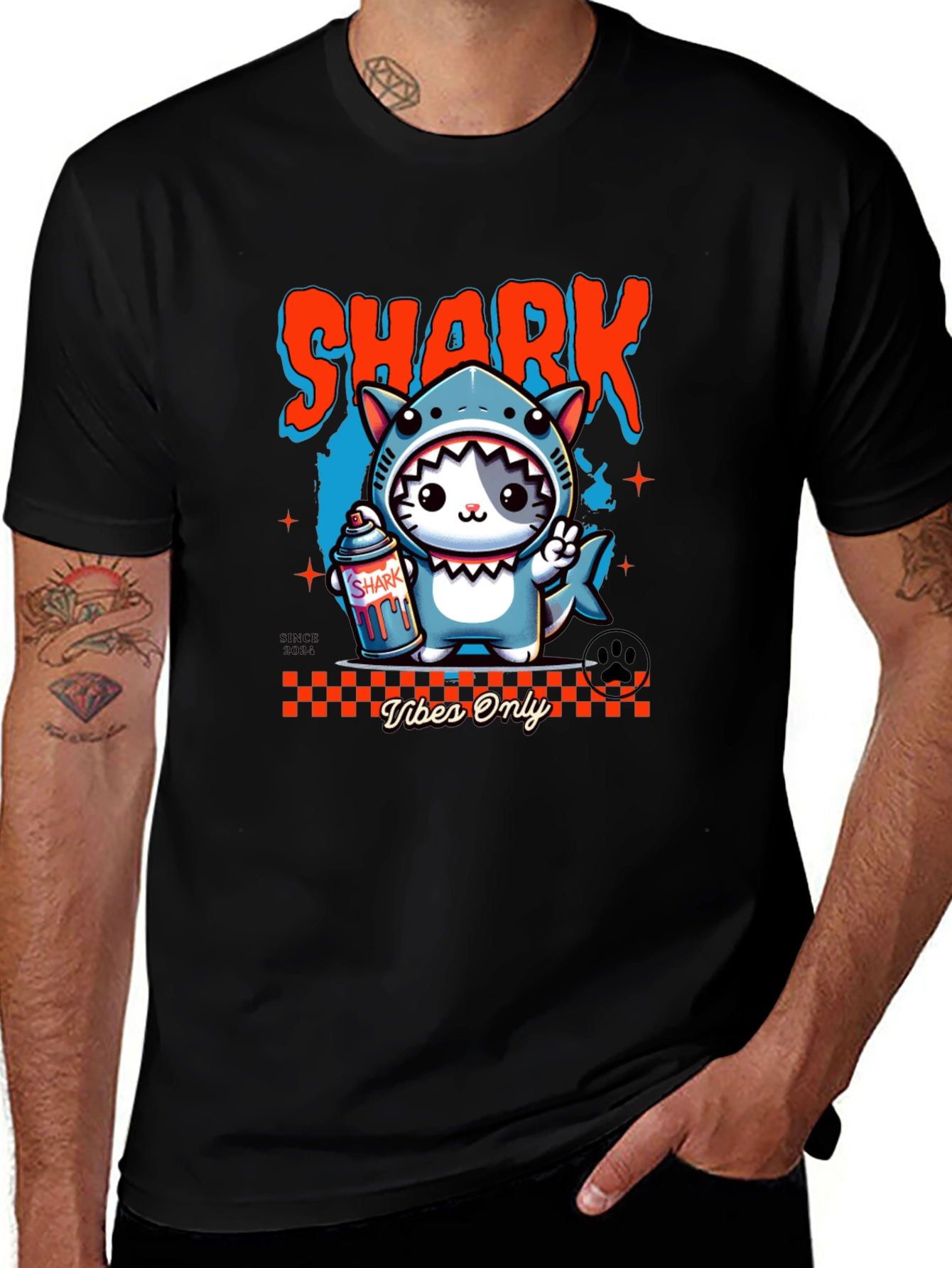 Shark Cat Graphic Tee - Vibes Only Black T-Shirt