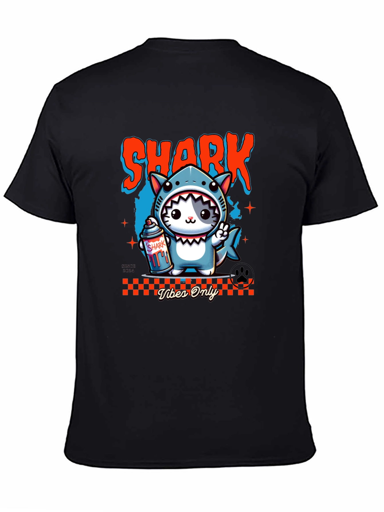 Shark Cat Graphic Tee - Vibes Only Black T-Shirt