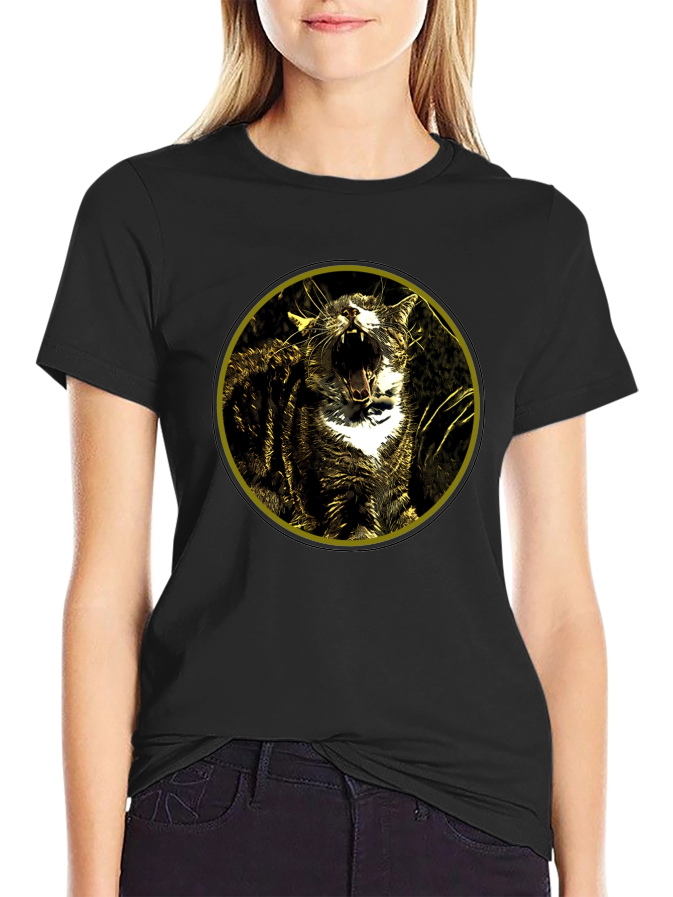 Roaring Cat Graphic Tee - Black