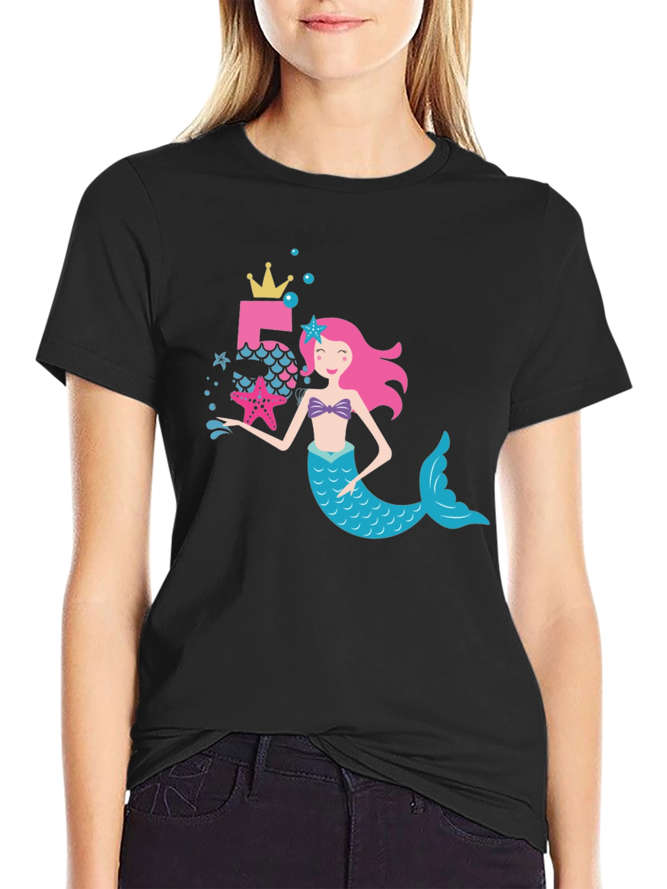 Mermaid 5th Birthday Black T-Shirt
