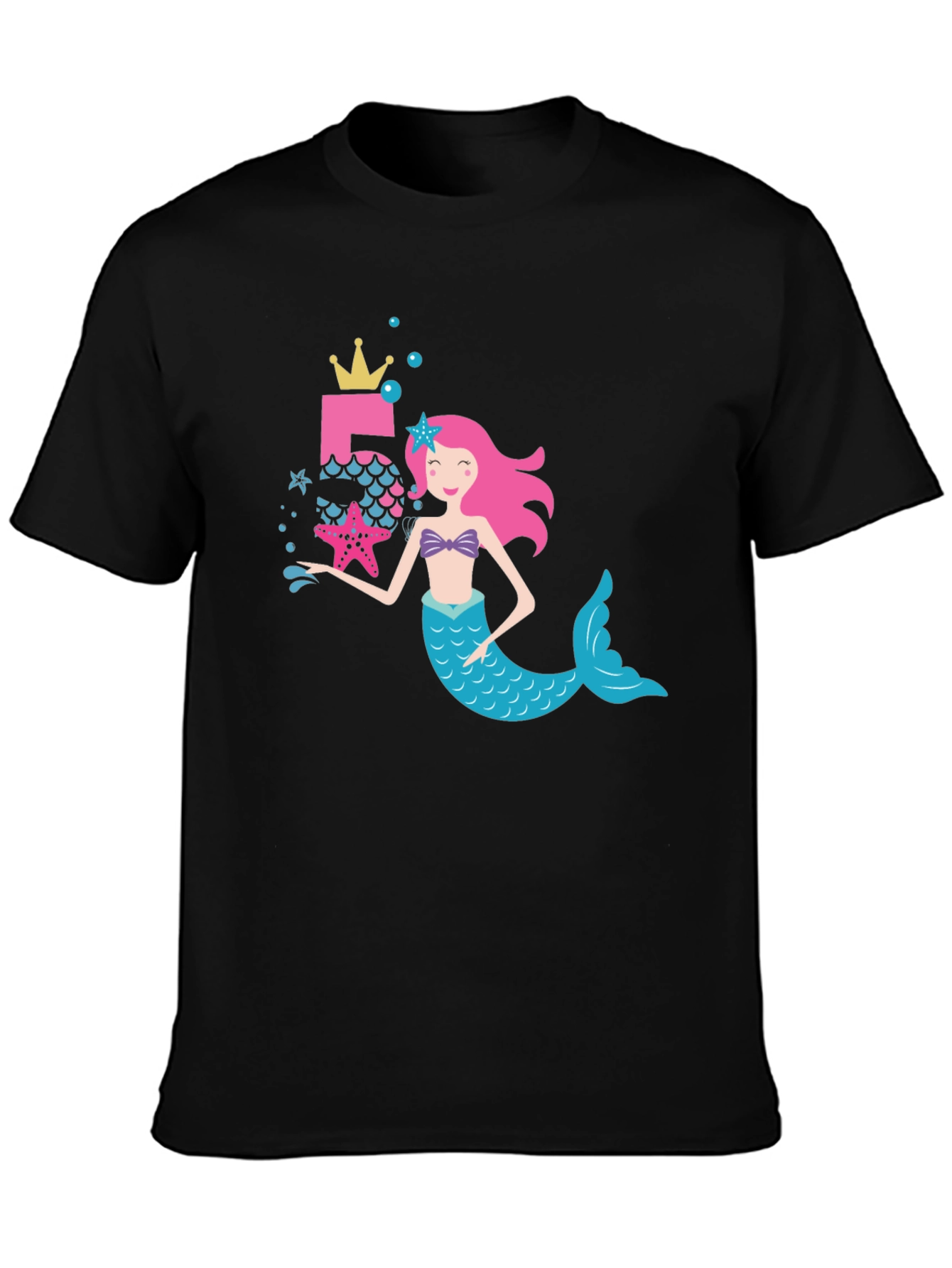 Mermaid 5th Birthday Black T-Shirt