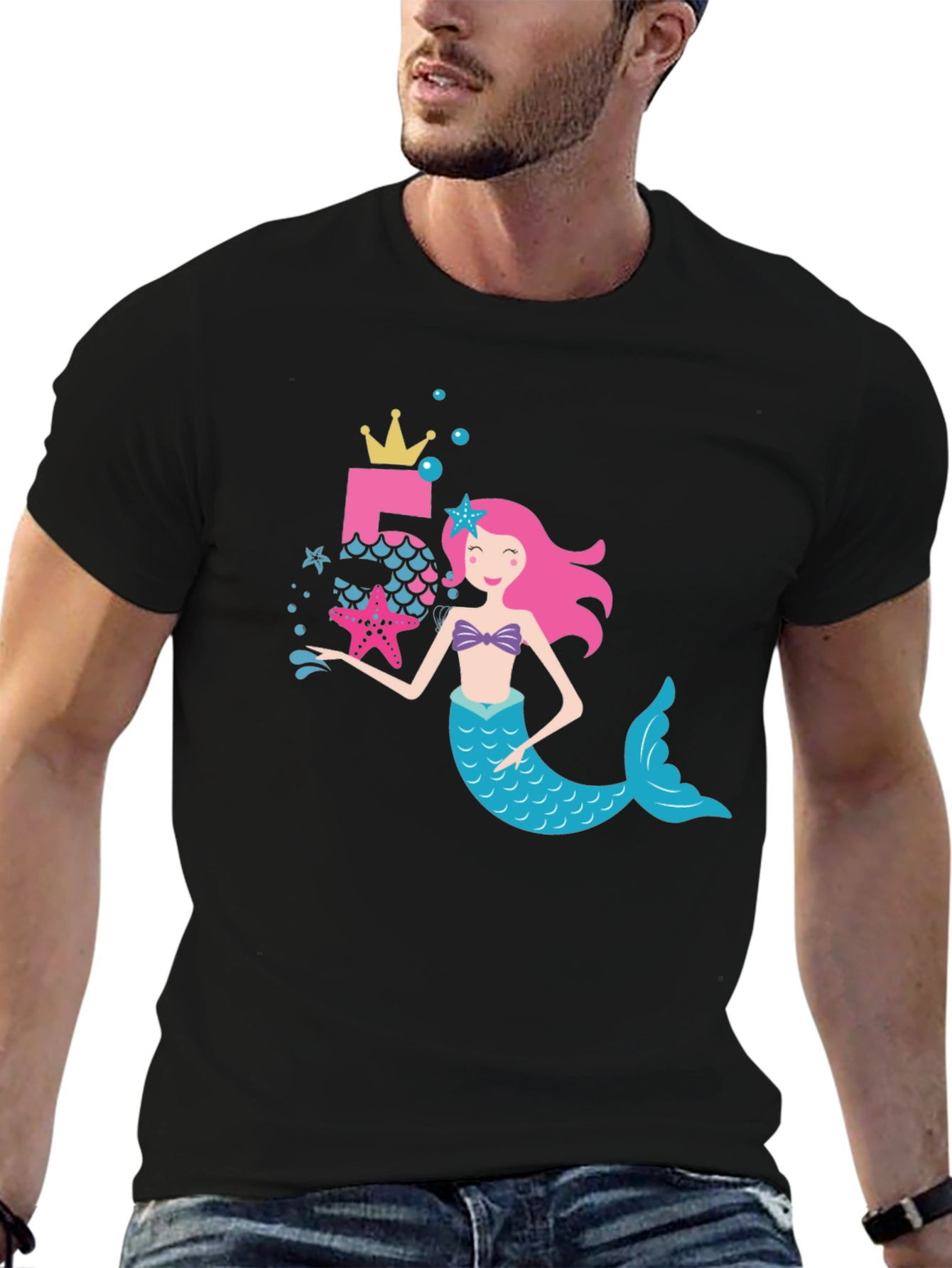 Mermaid 5th Birthday Black T-Shirt