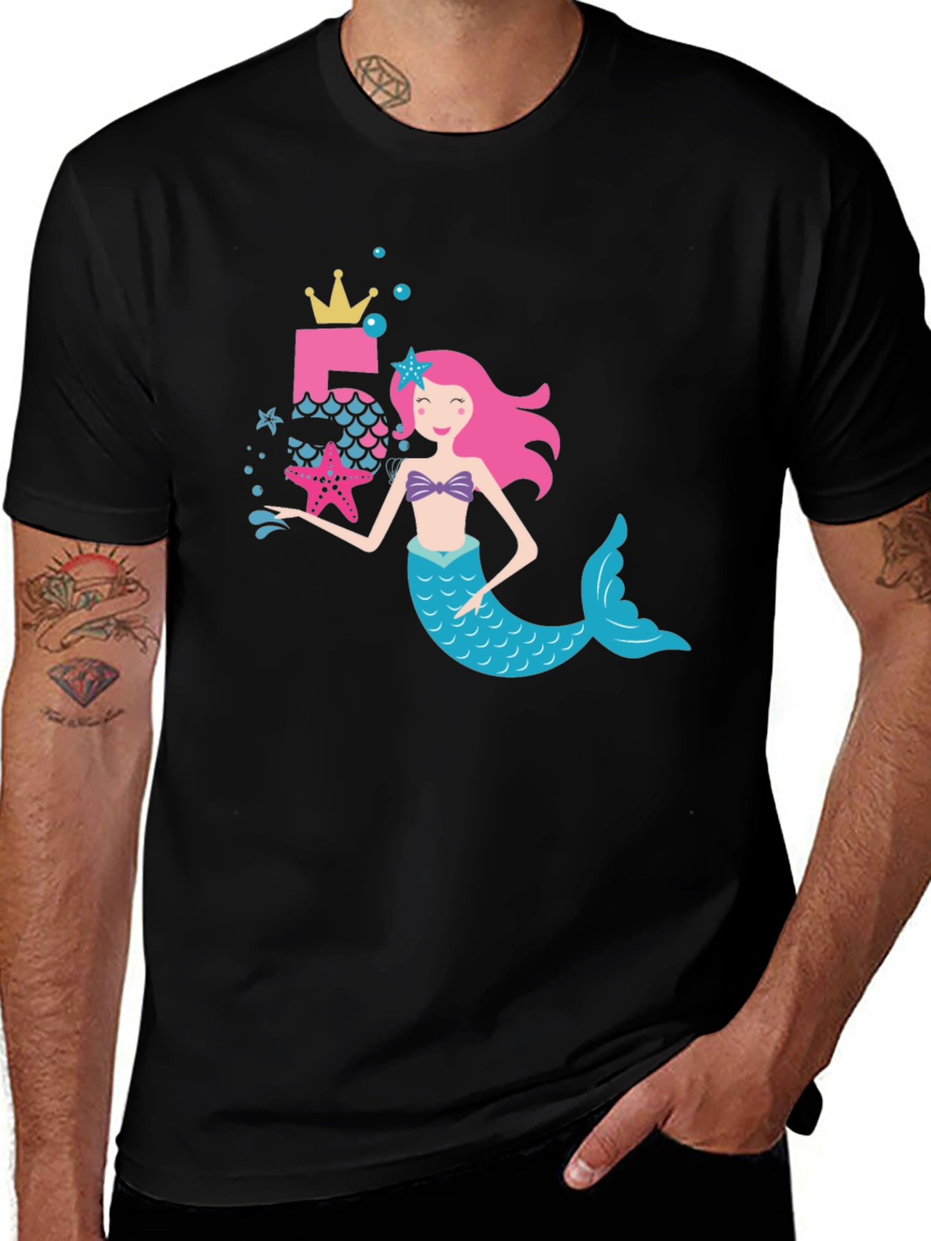 Mermaid 5th Birthday Black T-Shirt
