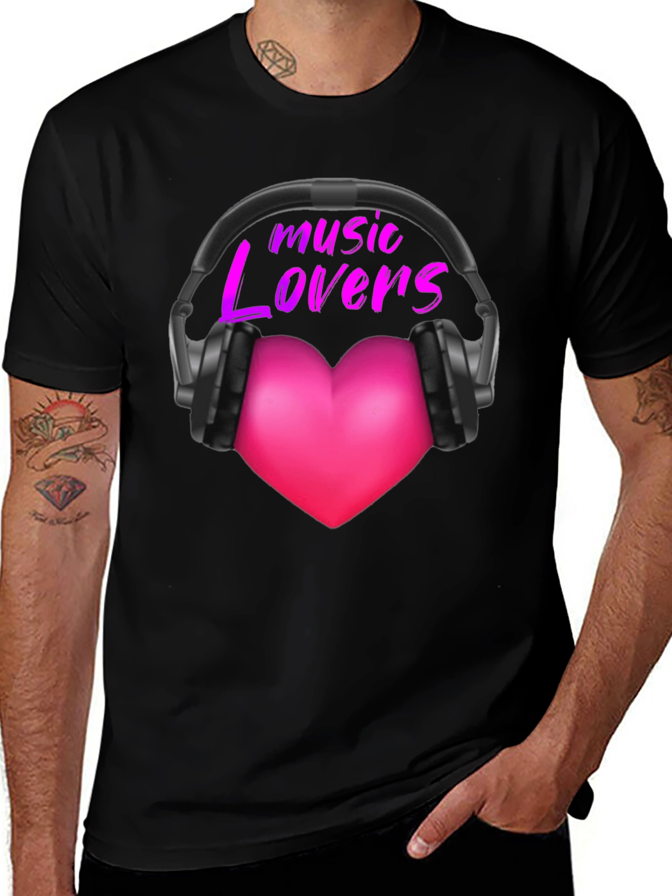 Music Lovers T-Shirt - Heart Headphones Design