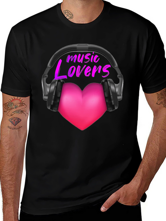 Music Lovers T-Shirt - Heart Headphones Design