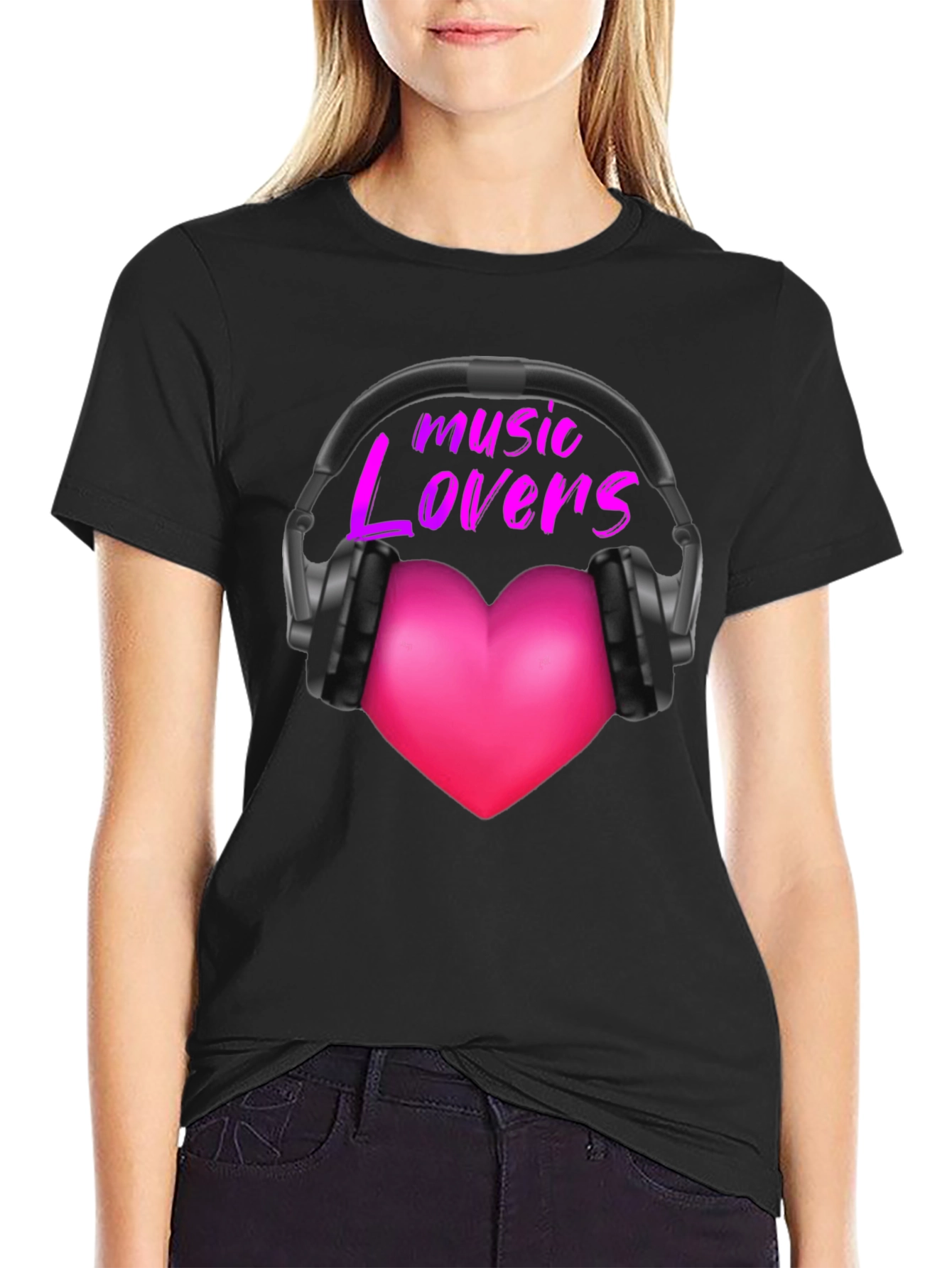 Music Lovers T-Shirt - Heart Headphones Design