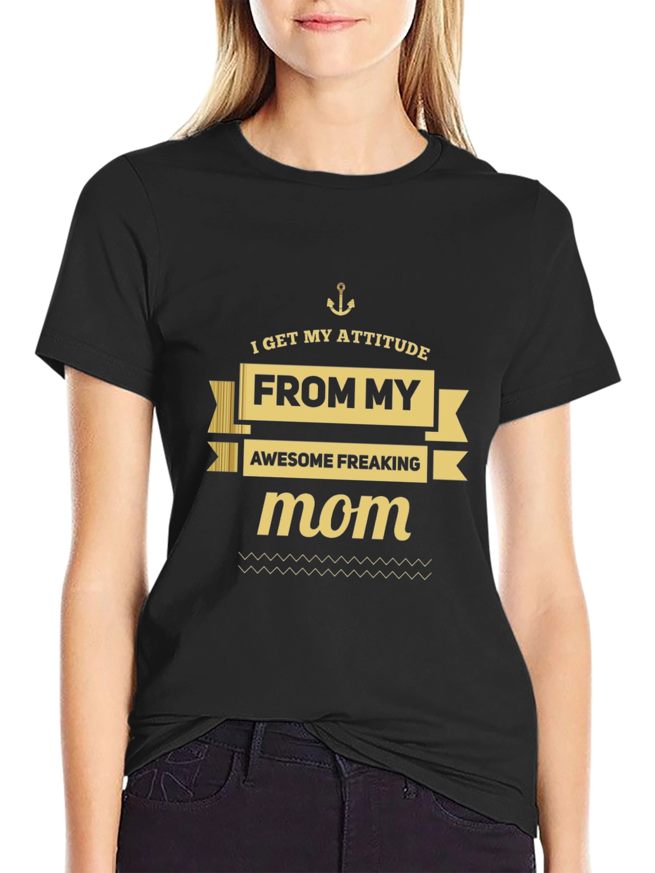 Attitude From Mom Graphic Tee - Black Cotton T-Shirt
