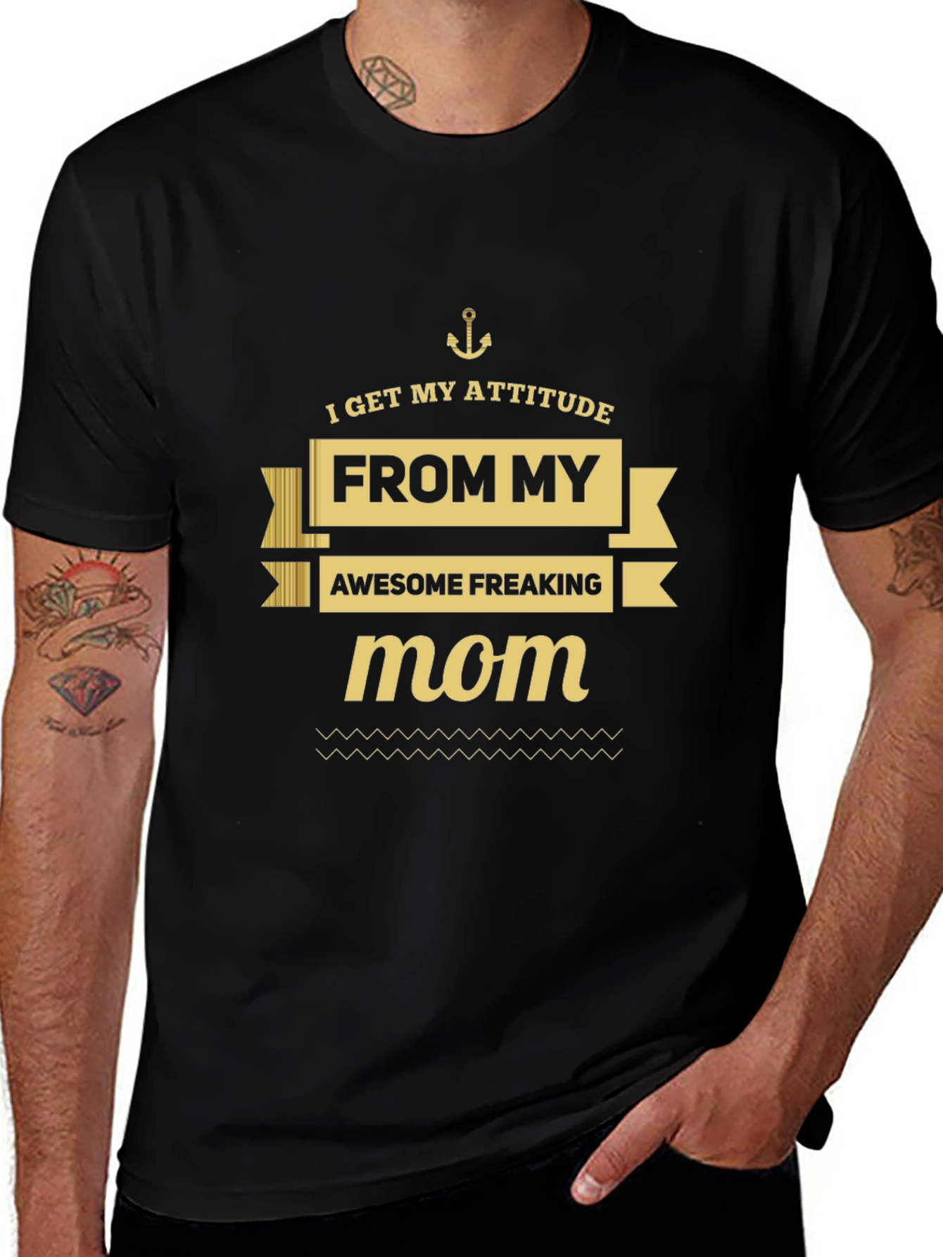 Attitude From Mom Graphic Tee - Black Cotton T-Shirt