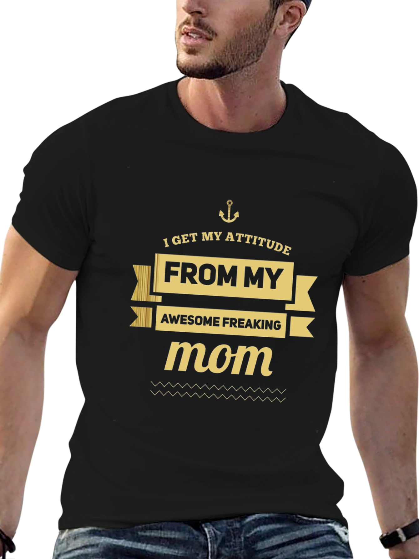 Attitude From Mom Graphic Tee - Black Cotton T-Shirt