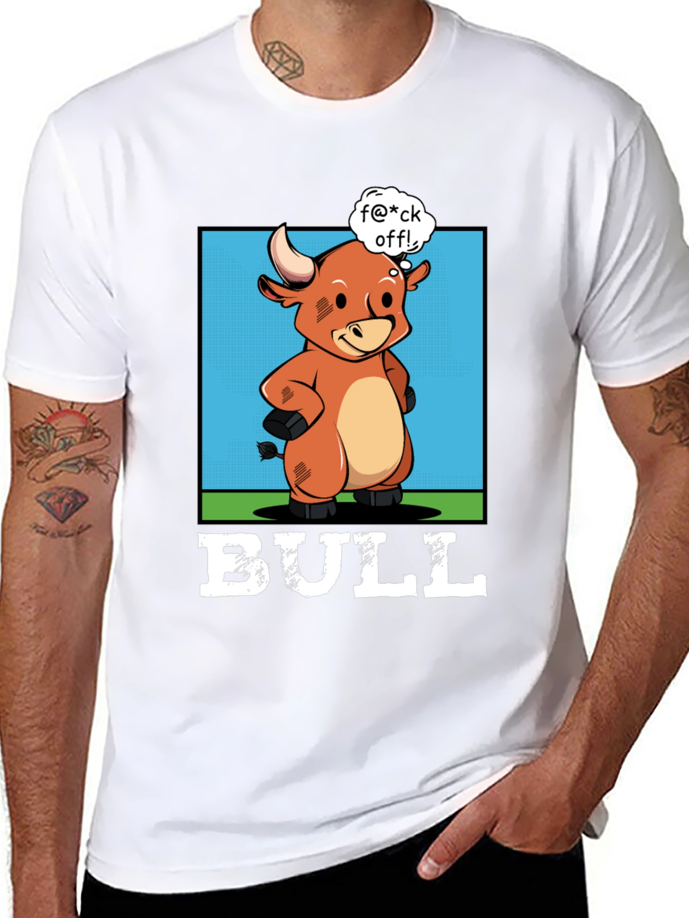 Funny Bull Graphic T-Shirt - Rude Cartoon Animal Tee