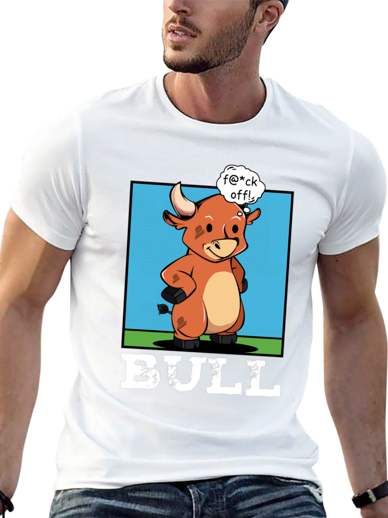 Funny Bull Graphic T-Shirt - Rude Cartoon Animal Tee