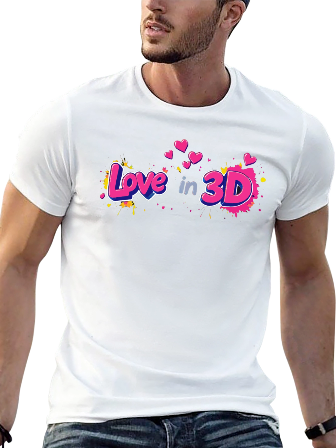 Love in 3D Graphic Black T-Shirt