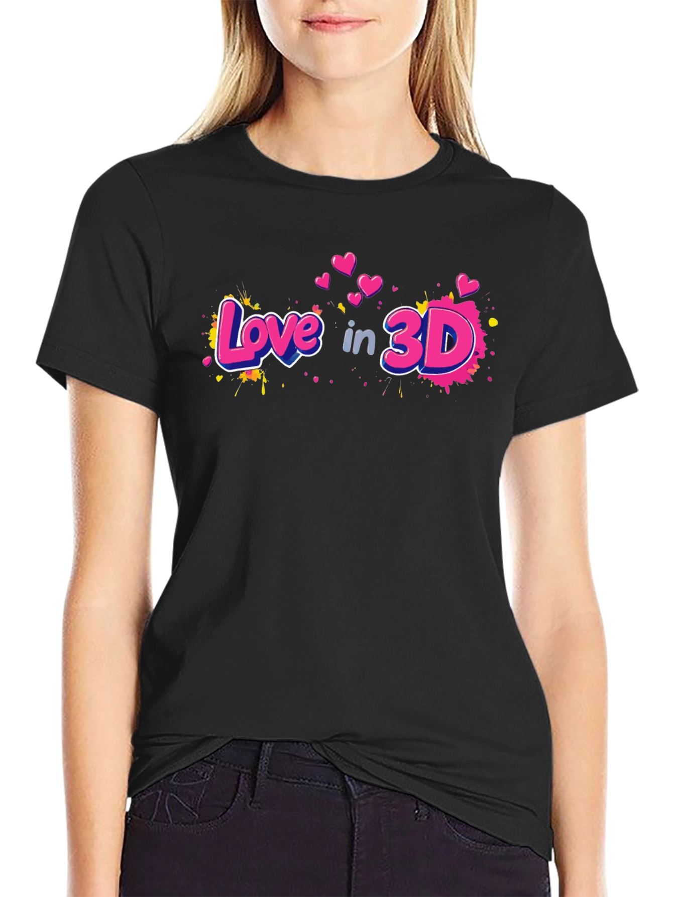 Love in 3D Graphic Black T-Shirt